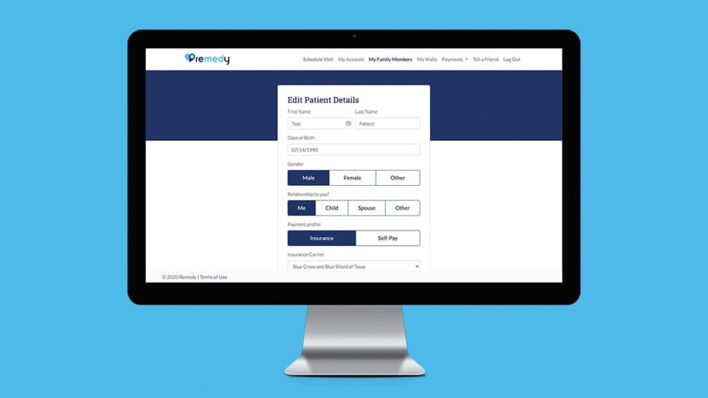 Remedy Urgent Care booking app edit patient screen.
