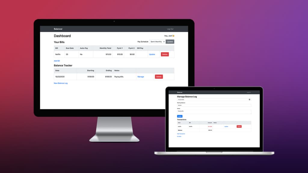 Balancer and bill tracker dashboard and edit views