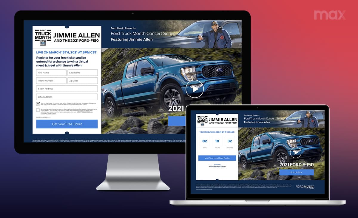 Ford Truck Month and Jimmie Allen registration and countdown page