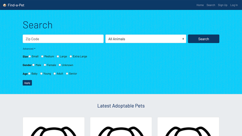 Find-a-Pet search page